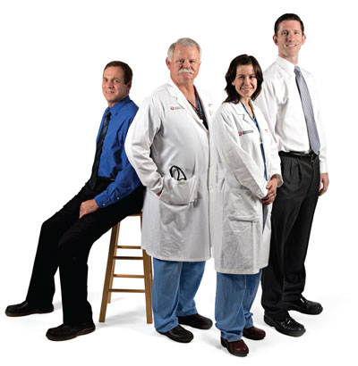 Earl Fulcher, RRT, Respiratory Therapy Manager, Richard Barton, M.D., SICU Medical Director, Gillian Seton, M.D., General Surgery Resident, Steven Johnson, M.B.A., Senior Business Analyst